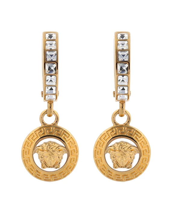 Versace Medusa crystal charm hoop earrings