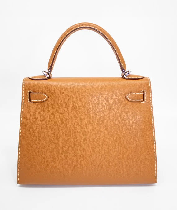 Hermes Size 28 Kelly Epsom Leather Handbag in Gold Color with Palladium Hardware