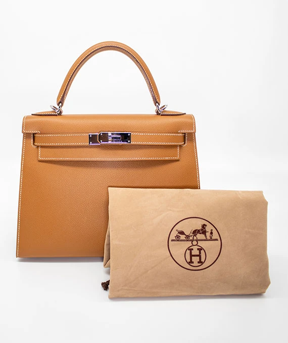 Hermes Size 28 Kelly Epsom Leather Handbag in Gold Color with Palladium Hardware
