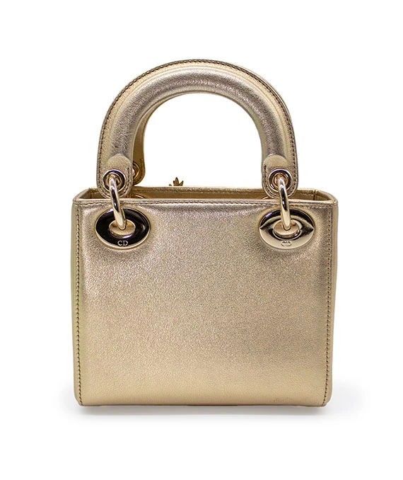 Christian Dior Gold Ultra Matte Lady Dior Flower Embroidered Lambskin Mini Bag