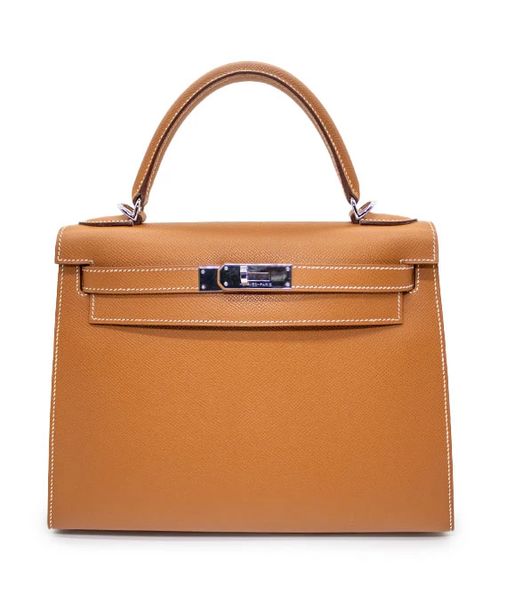 Hermes Size 28 Kelly Epsom Leather Handbag in Gold Color with Palladium Hardware